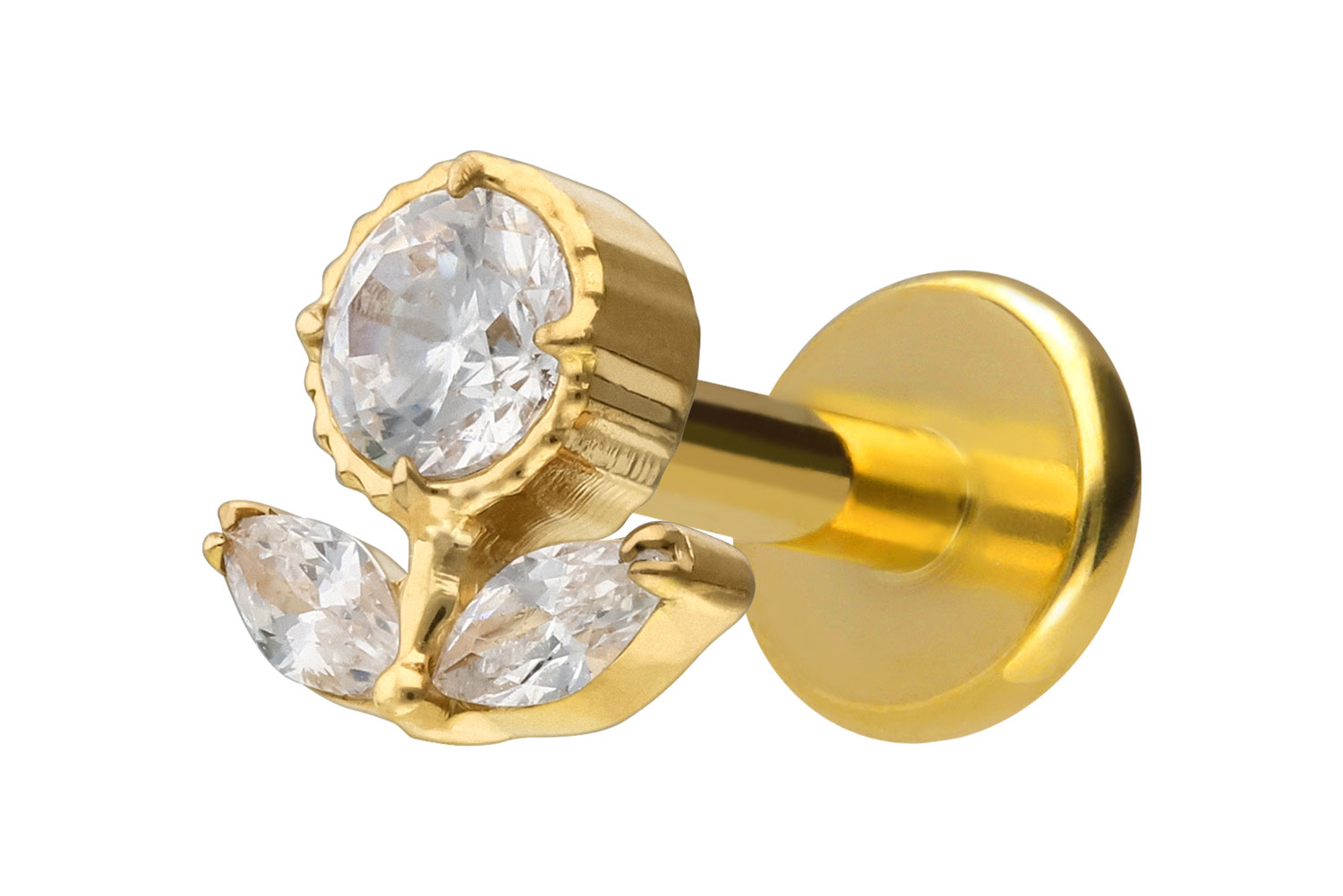 Titan Labret Piercing mit Innengewinde KRISTALLBLUME